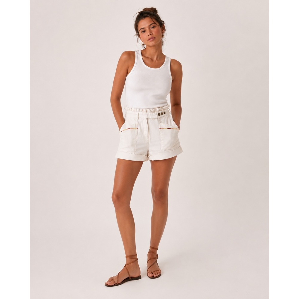 Cleobella Ivory Cargo Shorts Paperbag Waist Rainbow Embroidery NWT Small